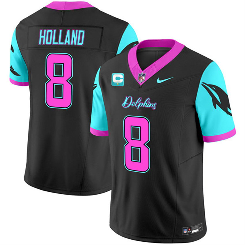 Men's Black Miami Dolphins #8 Jevon Holland F.U.S.E. With 1-Star C Patch 